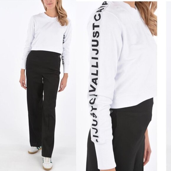 NWT Just Cavalli White cropped Crew-Neck sweatshirt Side Arm Logo Size M sweater - Picture 1 of 12